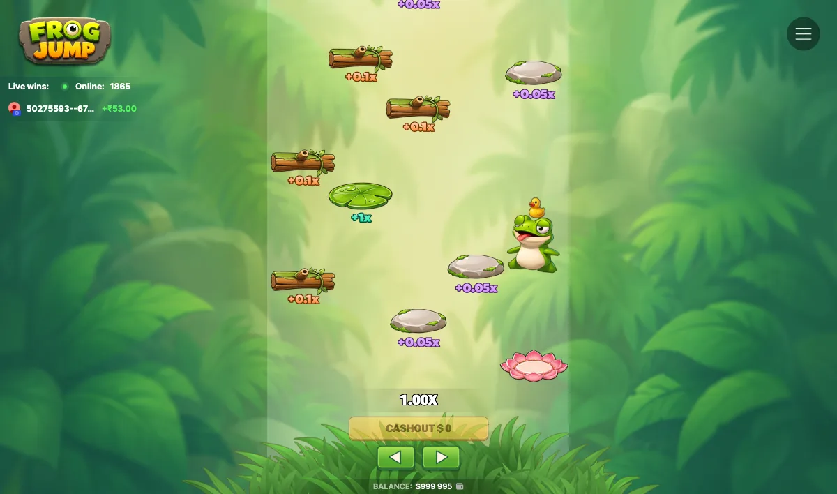 Steering the frog's next hop in Frog Jump with the on-screen left and right controls