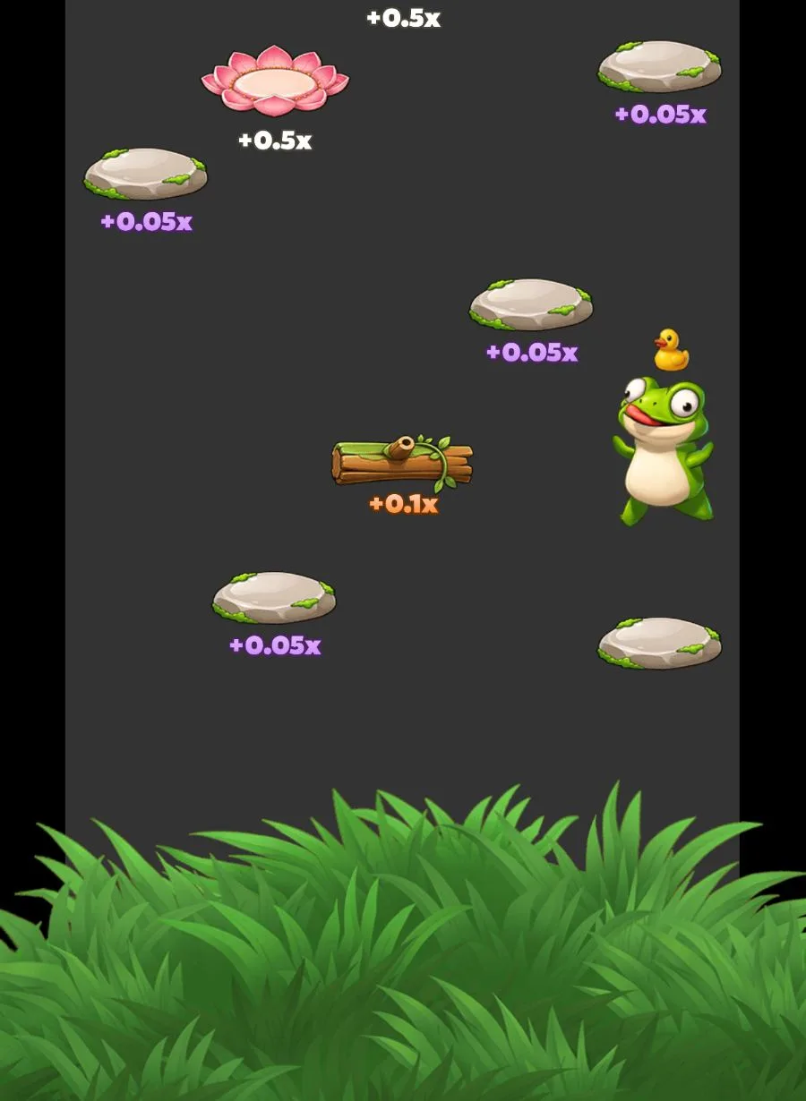 The Frog Jump frog at the base of the platform stack, ready to climb