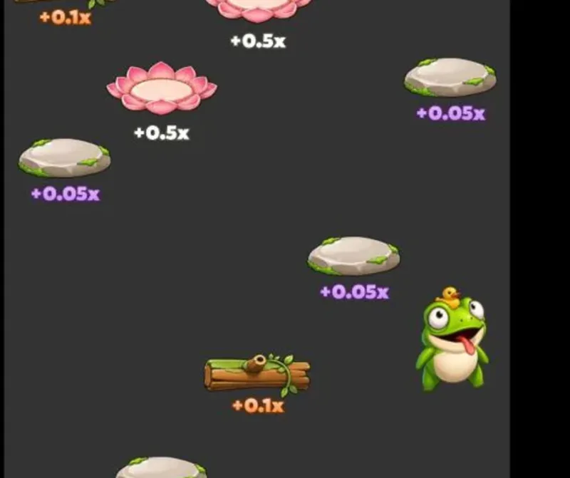 A live Frog Jump round with the frog clearing platforms as the multiplier builds