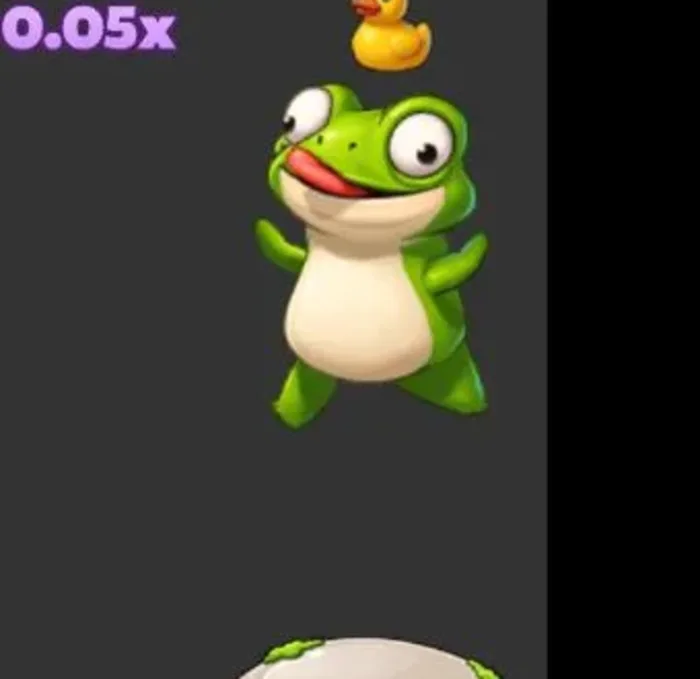 Frog Jump's frog-and-duckling mascot from the InOut Games crash game